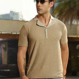 Campus Sutra Men Self Design Polo Collar Cotton Slim Fit T-shirt-picture-42