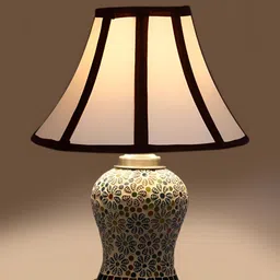 Devansh White Textured Frustum Shaped Wooden Table Lamp & Mosaic Glass image 3