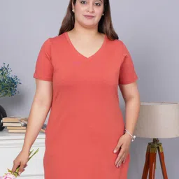 Mlada Women Solid V-Neck Cotton Relaxed Fit T-shirt-image-71