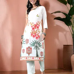Sangria Printed Straight Kurta With Trousers-image-57