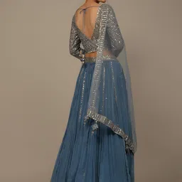 ETHNIC PLUS Embroidered Sequinned Semi-Stitched Lehenga & Unstitched Blouse With Dupatta image 4