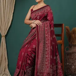 DIVASTRI Maroon Silk Blend Printed Sarees image 3