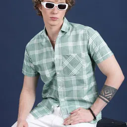 THE BEETEL HOUSE Men Relaxed Fit Checked Spread Collar Cotton Casual Shirt-picture-48