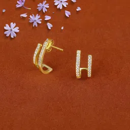 Luxevogue 925 Sterling Silver 18K Gold-Plated CZ Studded Contemporary Studs-picture-16
