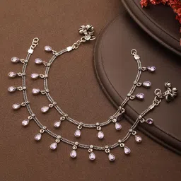 Saraf RS Jewellery Rhodium-Plated Artificial Beads Beaded Anklets-picture-42