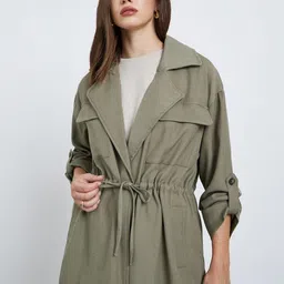 Styli Lapel Collar Longline Parka Jacket-image-26