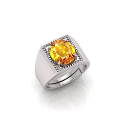 todani jems 5.25 Ratti Pukhraj Stone Original Certified Yellow Sapphire Gemstone Silver Plated | Adjustable Ring image 1