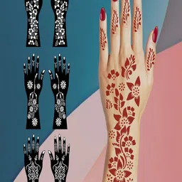 VOORKOMS Set Of 3 Mehndi Design Stencil Sticker-picture-38