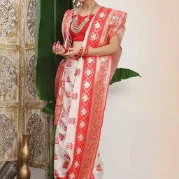 HERE&NOW Woven Design Zari Linen Blend Handloom Saree image 4