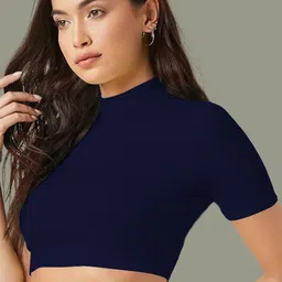 Dream Beauty Fashion Women Solid High Neck Fitted Crop Top-picture-46