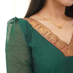 Snofi Creation Woven Design V-Neck Jacquard Pure Cotton A-Line Kurta With Dupatta image 2