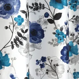 GEET CREATIONS Navy Blue & White Set of 3 Floral Room Darkening Window Curtain image 5