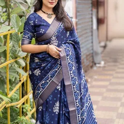 KALINI Batik Printed Zari Saree With Matching Blouse Piece image 2