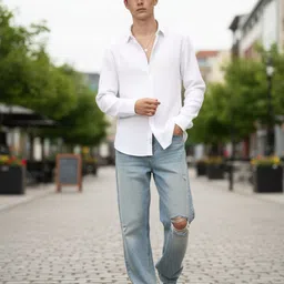 glitchez Waffle Knit Cutaway Collar Relaxed Fit Casual Shirt image 5