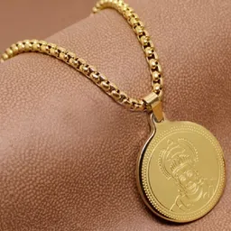 SZN Men Gold-Plated Circular Hanuman Pendant with Chain-picture-15