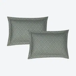 Monte Carlo Stanley White & Olive Green Printed 144 TC King Bedsheet Set 1.85 m x 1.95 m image 3