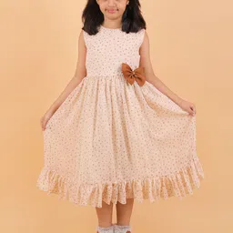 CALYX CLOTHING Girls Polka Dot Printed Chiffon Fit & Flare Midi Dress with Bow Detail-picture-16