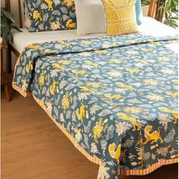 FREEDOM TREE Ahnan Navy Blue & Yellow Printed Pure Cotton KingBedcover-picture-21