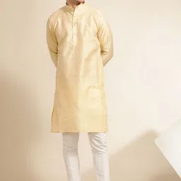 Jaipur Kurti Floral Woven Design Band Collar Straight Kurta With Pyjama & Nehru Jacket-image-47