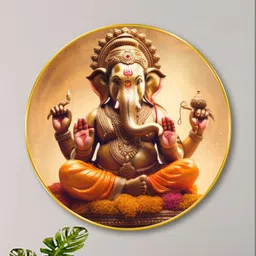 Livin'luxe Gold-Toned & Orange MDF Lord Ganesha Round Wall Art-50.8 cm x 50.8 cm image 3