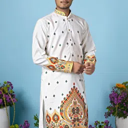 House Of Sanskruti Men Flared Sleeves Jacquard Handloom Kurta image 4