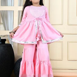 GIANNA Girls Printed Regular Gotta Patti Kurta with Sharara image 5