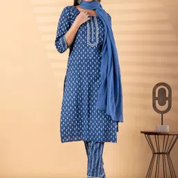 Readiprint Women Ethnic Motifs Printed and Sequined Pure Cotton Kurta Set-image-15