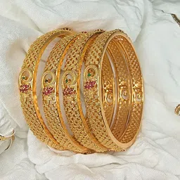 House of Pataudi Set Of 4 Gold Plated American Diamond-Studded Bangles-picture-23
