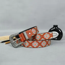 Celtic Unisex Brown Printed Genuine Leather Belt with Tang Closure-picture-29