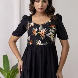 Ethniclook Floral Print Puff Sleeve A-Line Midi Dress image 4