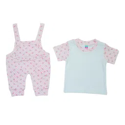 LUV-DUB Girls Floral Printed Cotton Dungaree With short Sleeve T-Shirt-picture-15