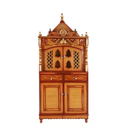 DZYN Furnitures Brown Wood Pooja Mandap With Door image 2
