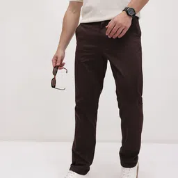 roadster Men Regular Fit Brown Lycra Blend Trousers-picture-12