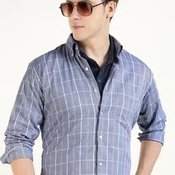 Hancock Men Premium Slim Fit Checked Button-Down Collar Pure Cotton Casual Shirt-image-84