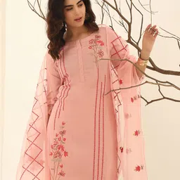 Anouk Round Neck Floral Embroidered Thread Work Straight Kurta with Trouser & Dupatta-picture-29