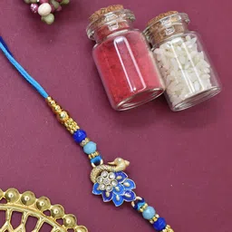 MEIRA JEWELLERY Artificial Beaded Peacock Thread Rakhi With Roli Chawal-picture-26