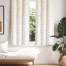 Home Centre Saddle Fedo Off White & Brown 2 Pieces Room Darkening Cotton Window Curtains-image-87