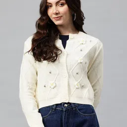 Pierre Carlo Studded Floral Applique Detail Cardigan-image-83