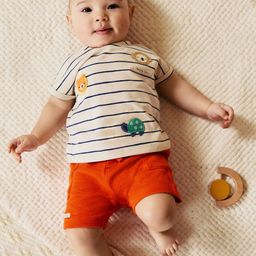 NEXT Infant Kids Striped Animal Graphic Applique T-shirt with Pure Cotton Shorts-picture-30