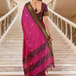 A S CREATION Woven Design Zari Silk Cotton Handloom Paithani Saree image 3