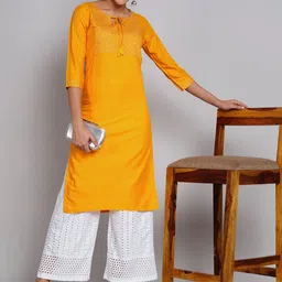 SZN Floral Yoke Design Sequinned Keyhole Neck Straight Kurta With Palazzos-picture-22