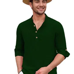 BHUVIKOO Band Collar Roll-Up Sleeves Straight Short Kurta-picture-35