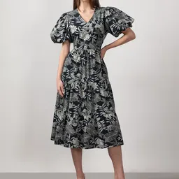 Vero Moda Tropical Print Puff Sleeve Fit & Flare Midi Dress-picture-32