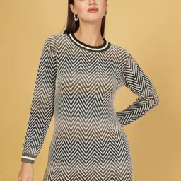 Juelle Women Chevron Self Design Woollen Longline Pullover Sweater-image-56