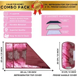 E-Retailer 3-Pcs Pink & Off White Printed Refrigerator Covers image 2