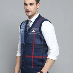 monte carlo Men Self Design V Neck Blue Sweater image 3