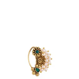 Vighnaharta Set Of 2 Gold-Plated Meenakari Pearls Ring Nosepin-picture-29