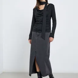 Styli Women Cowl Neck Long Sleeve Knit Top with Scarf Detail-image-0