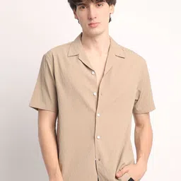 Voroxy Men Comfort Cuban Collar Textured Polycotton Casual Shirt image 1