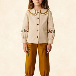 Le Nino Girls Embroidered Peter Pan Collar Pure Cotton Shirt With Jogger-image-42